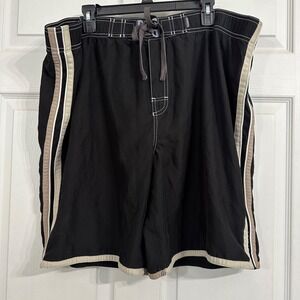 Gotcha Size XL Black Surf Trunks White Tan Trim Lace Up Waist